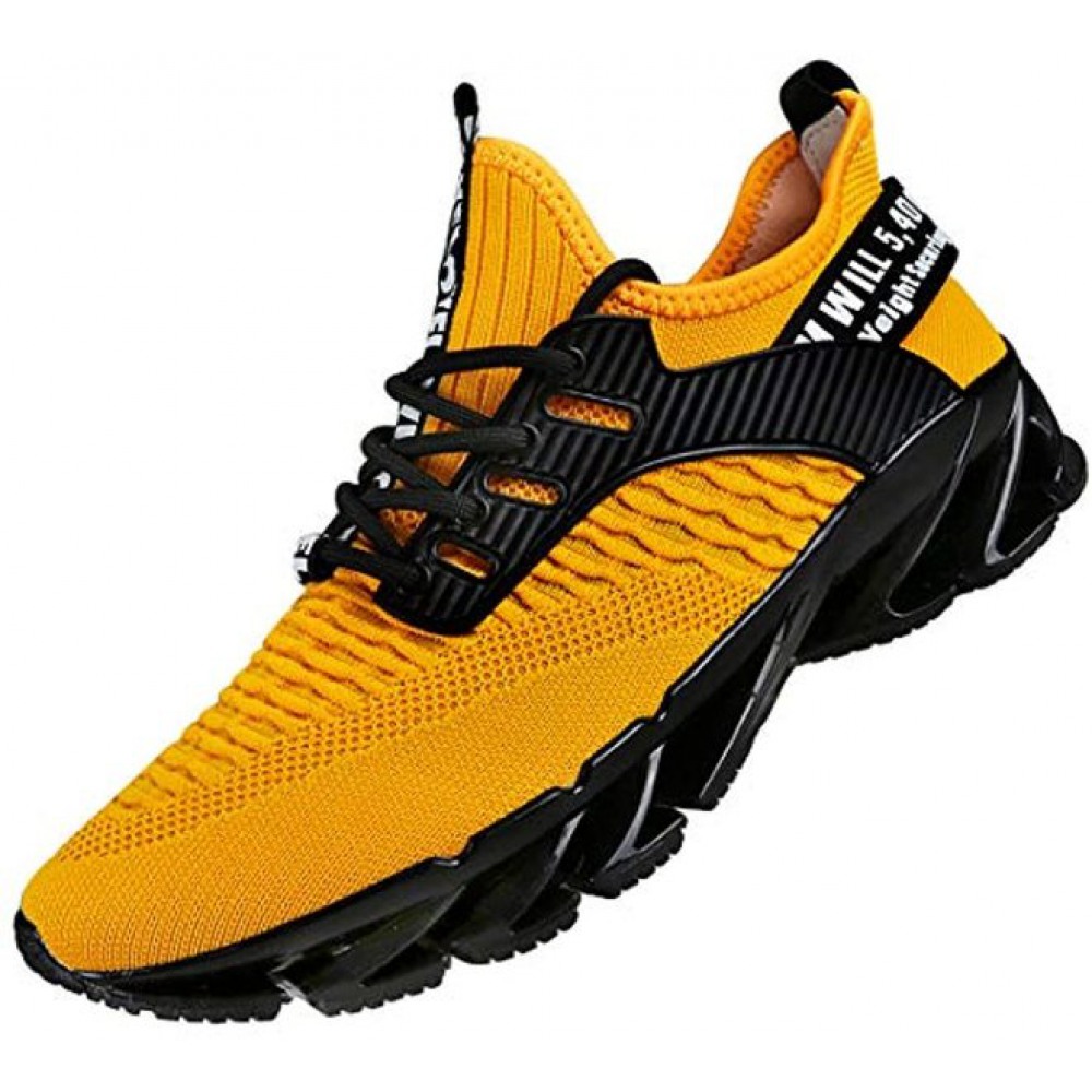 Mens Athletic Running Shoes Mesh Lightweight Sneakers Breathable Casual Tennis Sport Shoes for Workout Walking Yellow