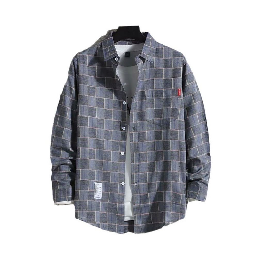 Men's Plaid Shirt Long Sleeve Loose Shirt